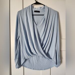 Blouse, light blue, faux wrap